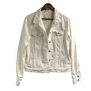 J Crew White Jean Jacket Distressed Denim Trucker Boxy Classic